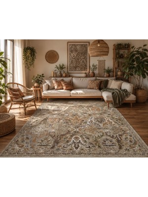 Eko Halı Sofıa Sof 02 Cream Gold Geleneksel El Dokuması Uşak Halı Desenlerine Sahip Vintage Eskitme Tarzı Salon Halısı Oturma Odası Halısı