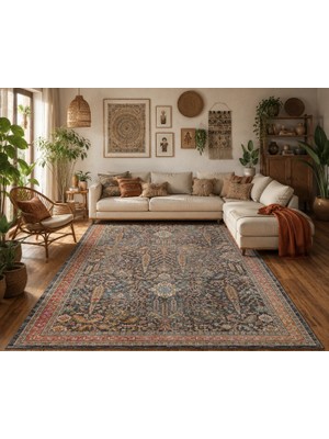 Eko Halı Sofıa Sof 01 Multy Geleneksel El Dokuması Uşak Halı Desenlerine Sahip Vintage Eskitme Tarzı Salon Halısı Oturma Odası Halısı