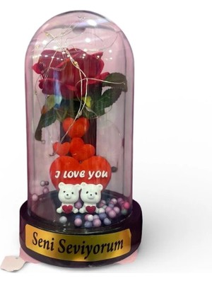 Net Market Anneler ve Sevgililer Gününe Özel Ledli Fanus I Love You Ayıcık Seni Seviyorum