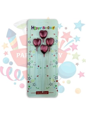Net Market 4 Lü Çubuklu Kalp Kırmızı Mum 13.5cm Pasta Mumu