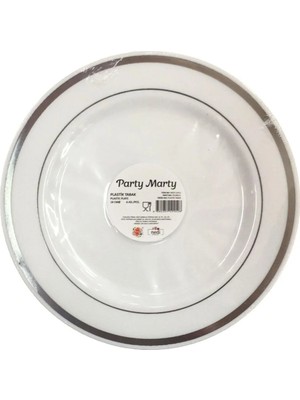 Net Market Tabak Plastik Lüx Gümüş Çizgili 18 cm 6'lı Paket