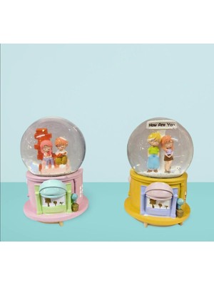 Net Market Kar Küresi Genç Sevgililer Pembe-Sarı Büyük Boy