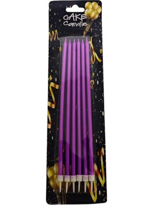 Net Market Mor 19 cm Lüks Uzun Pasta Mumu Seti - 6 Adet Şık Doğum Günü ve Kutlama Mumu