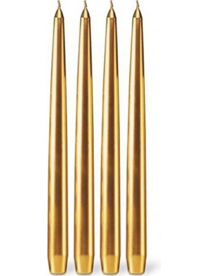 Net Market 4 Adet Altın Konik Şamdan Mumu,gold Şamdan Mum 25 cm Çok Şık