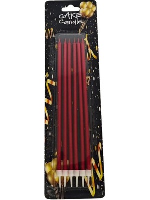 Net Market 19 cm Lüks Kırmızı Uzun Pasta Mumu Seti - 6 Adet Şık Doğum Günü ve Kutlama Mumu
