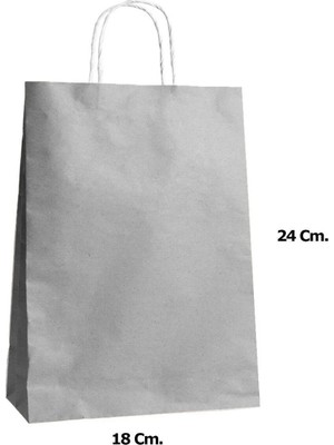 Net Market Büküm Saplı Kraft Kağıt Çanta Karton Hediyelik Poşet Torba - Gri - 18X24 Cm. - 25 Adetlik Paket
