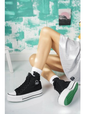 Benetton 30939 Siyah Kalın Taban Uzun Kadın Sneakers