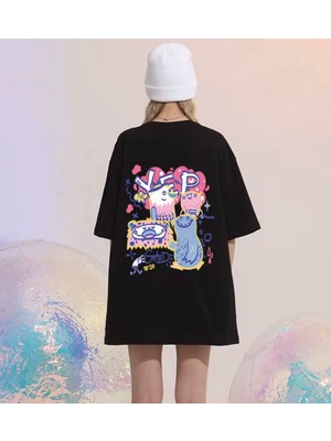 Nigrum Pardus Nıgrum Pardus Yeni Sezon Resim Sırt Baskılı %100 Pamuk Oversize Büyük Beden Kadın T-Shirt