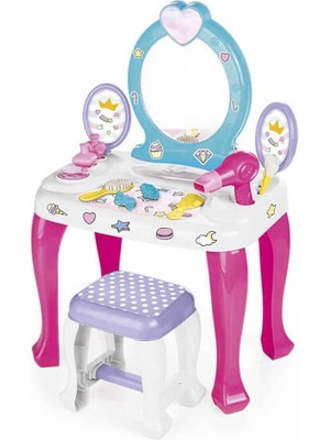 Dolu Unicorn Temalı Makyaj Masası ve Tabure Seti 3+ Yaş Kız Çocuklar İçin Eğitici Oyun
