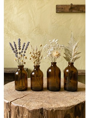 JUNIBELIW 4 Adet Dekoratif Vazo Amber Kahverengi Mini Cam Şişe Vazo 2X100ML ve 2X50ML (Çiçeksiz)