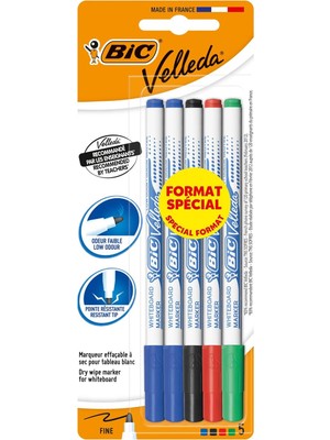 Velleda 1721 Çocuk Beyaz Tahta Kalemi 5'li Blister, Mavi, Siyah,kırmızı ve Yeşil Renk, Kolay Silinebilir