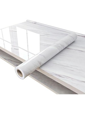 Dayanıklı Mermer Desenli 5mt x 60CM Mutfak Tezgah Dolap Lavabo Yapışkanlı Folyo Kaplama Kağıdı