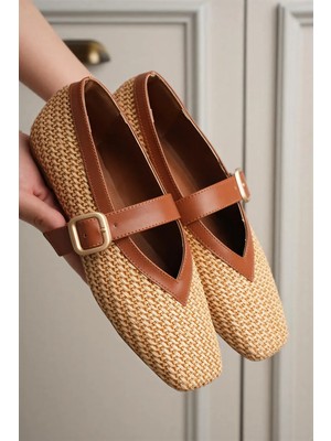 Ellolita Luxury Shoes Hola Ortopedik Taban Taba Detaylı Hasır El Yapımı Babet