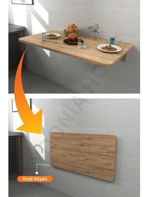 kydonia home  4 köşesi oval çam ahşap desenli duvara monte  kırma katlanır yemek masası