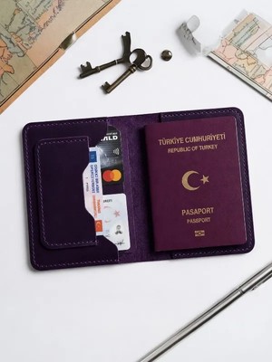 Parla Leather  Pasaport Cüzdan V3 El Yapımı Hakiki Gerçek Deri Pasaport Kılıfı Cüzdan Kartlık Kadın Erkek