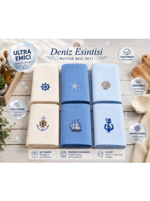 Efendioğlu Türcan GEMİ DESEN MUTFAK KURULAMA BEZİ 6 LI SET ULTRA EMİCİ İZ BIRAKMAZ HIZLI KURUYAN PREMIUM GEMİ DESEN TEZGAH TEMİZLİK VE KURULAMA SETİ