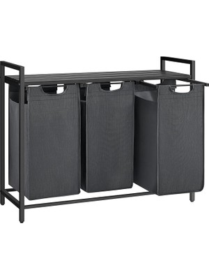 Çamaşır Sepeti 3 Bölmeli, Raflı Çamaşır Sepeti, Çamaşır Kutusu, Oxford Kumaştan Çekilebilir Çamaşır Torbası Çıkarılabilir, Metal Çerçeve, 3 x 38 L, 92,5 x 33 x 72 Cm, Siyah-Gri BLH301G01
