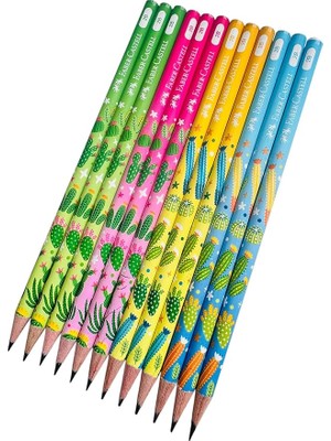Kaktüs Desenli Kurşun Kalem Seti, 2b, 12 Adet, Renkli