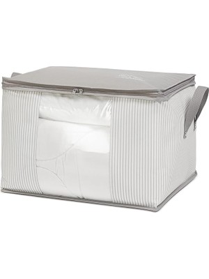 Home Textile Orta Boy Pvc Pencereli Gri Çizgili Stuff & Things Hurç 45 x 40 x 30 cm