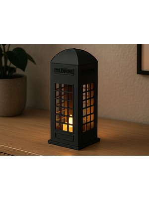 Other Nostaljik Londra Temalı Tealight Mum Tutucu - 3D Tasarım Dekoratif Obje-Led Tealight Holder English Telephone Booth