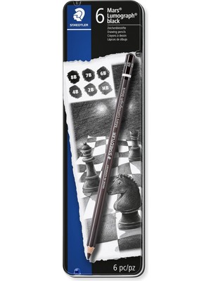 100B G6 Mars Lumograph Black Kurşun Kalem 6'lı Metal Kutuda 8b, 6b, 2 Adet 4b, 2 Adet 2b