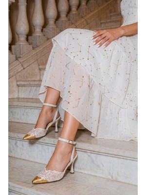 Fox Shoes Y752082806 Beyaz Dantel Ince Topuklu Kadın Ayakkabı