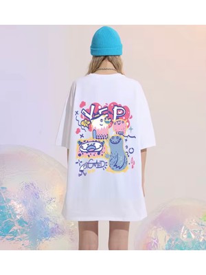 Nigrum Pardus Nıgrum Pardus Yeni Sezon Resim Sırt Baskılı %100 Pamuk Oversize Büyük Beden Kadın T-Shirt