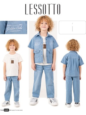 Lessotto Kot Gömlek, Tshirt, Beli Lastikli Kot Pantolon 3lü Takım