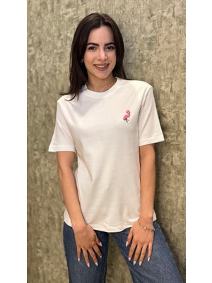 Leilaa Filamingo Nakışlı Bisiklet Yaka T-Shirt