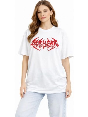 Baskılı T-Shirt Yazlık Kısa Kol Bisiklet Yaka Rahat Kalıp Tişört - Beyaz