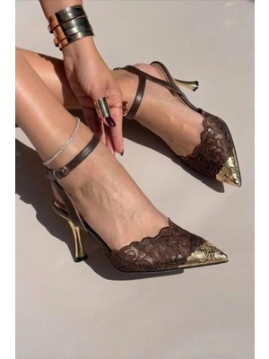 Fox Shoes Y752093806 Kahverengi Dantel Ince Galveniz Topuklu Kadın Ayakkabı