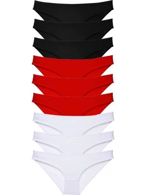 Royaleks 9 Adet Süper Eko Set Likralı Kadın Slip Külot Siyah Kırmızı Beyaz