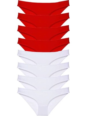 Royaleks 8 Adet Süper Eko Set Likralı Kadın Slip Külot Kırmızı Beyaz