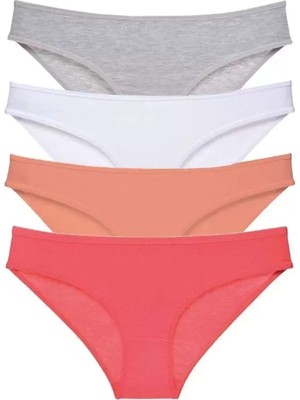 Royaleks 4 Adet Süper Eko Set Likralı Kadın Slip Külot Gri Beyaz Pudra Fuşya