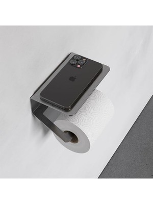 Unique Paslanmaz Çelik Inox Tuvalet Kağıdı Askısı Kendinden Yapışkanlı Raflı ve Şık Tasarımlı