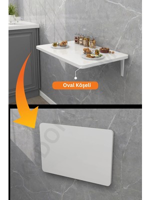 kydonia home 4 köşesi oval beyaz duvara monte kırma katlanır mutfak ve yemek masası
