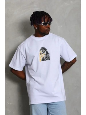Erkek Baskılı T-Shirt Kısa Kol Bisiklet Yaka Regular Fit Rahat Kalıp Günlük Tişört - Beyaz