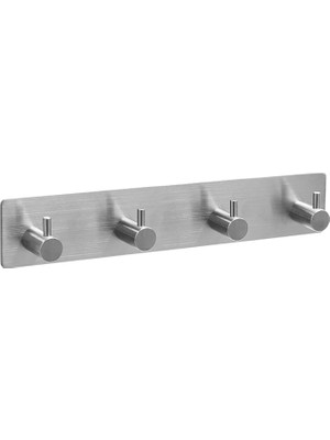FourForce Paslanmaz Çelik 4 Topuzlu Bornoz Askısı Havluluk - Banyo Askısı - Inox - Kendinden Yapışmalı
