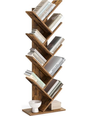 FourForce Ağaç Kitap Rafı, 8 Katlı Ayaklı Kitaplık, Oturma Odası, Ev Ofis Için Ahşap Raflı, Rustik Kahverengi LBC11BX