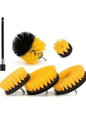 FourForce Hygiene Matkap Ucuna Takılan Profesyonel Temizlik Fırçası 5 Parça ve 15 cm Uzatma Çubuğu Sarı Muf-01