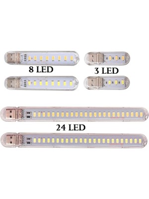 FourForce Mini USB LED Lamba 3-8-24 LED 5730 Smd Kamp Stick LED (Beyaz, 3 Led)