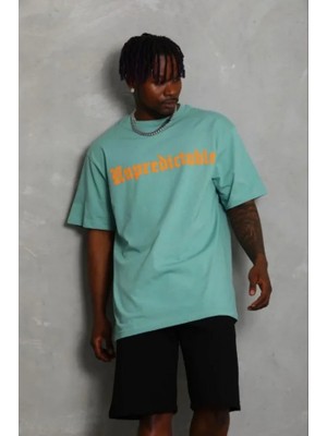 Erkek Baskılı T-Shirt Kısa Kol Bisiklet Yaka Regular Fit Rahat Kalıp Günlük Tişört - Mint Yeşili