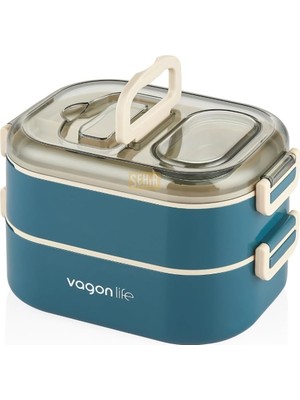 FourForce Bento 1000ML Lunchbox Çift Katlı 3 Bölmeli Çelik Sefer Tası Yemek Kutusu (Lacivert)