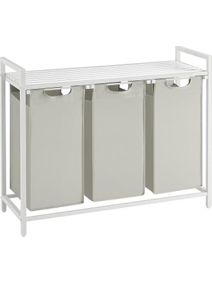 FourForce Çamaşır Sepeti 3 Bölmeli, Raflı Çamaşır Torbası, Çamaşır Kutusu, Oxford Kumaştan Uzatılabilir Çamaşır Torbası, Metal Çerçeve, 3 x 38 L, 92,5 x 33 x 72 Cm, Beyaz BLH301W01
