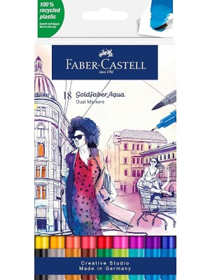 FourForce Goldfaber Aqua Çift Uç Markör 18’li, Yüksek Pigmentli, Kalıcı ve Canlı Renkler, Fırça ve Fineliner, Çevre Dostu