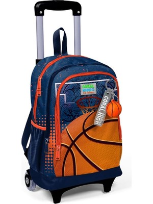 FourForce High Işıklı Tekerlekli Turuncu Lacivert Basketbol Çekçek Okul Çantası - Erkek Çocuk