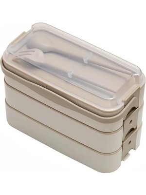 FourForce Home 1260 ml 3 Katlı 6 Bölmeli Bpa'sız Pp Plastik Sefer Taşıma ve Beslenme Çantası, Kilitli Bento Lunch Box, Mikrodalgaya Uygun, Çatal ve Kaşık Dahil (Krem)
