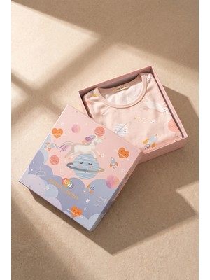 Katia & Bony Unicorn Kutulu Kız Çocuk Pijama Takımı Pembe