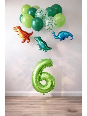 FourForce Yaş Dinazor Set; Rakam Folyo, 3 Adet Mini Dinazor ve 10 Lu Balon