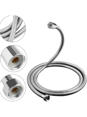 FourForce 200CM Paslanmaz Çelik Çift Kenetli Uzun Duş Spirali/patlamaya Dayanımlı Banyo Hortumu (Her Duş Başlığı ile Uyumludur)